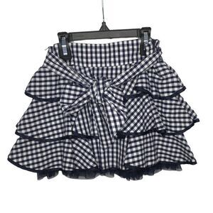 Guess Jean navy blue white check skirt